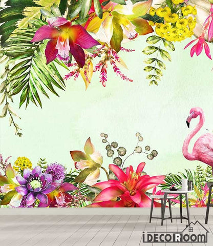 Image of Nordic minimalist flamingo plant floral wallpaper wall murals IDCWP-HL-000079