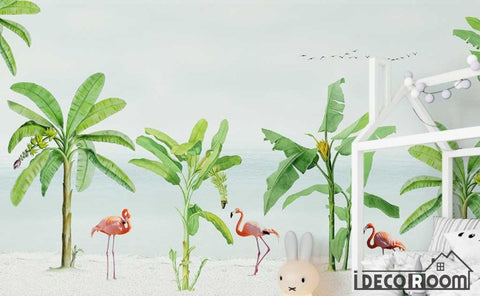 Image of Scandinavian seaside banana tree flamingo wallpaper wall murals IDCWP-HL-000083