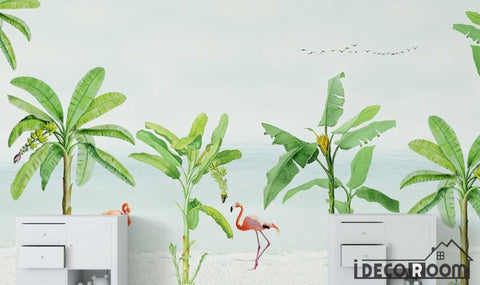 Image of Scandinavian seaside banana tree flamingo wallpaper wall murals IDCWP-HL-000083
