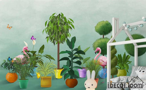 Image of Nordic plant flamingo garden wallpaper wall murals IDCWP-HL-000085