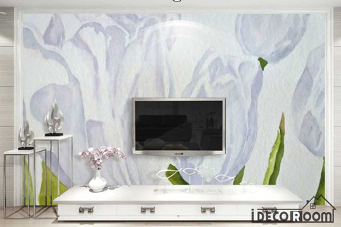 Image of Simple floral white Nordic wallpaper wall murals IDCWP-HL-000091