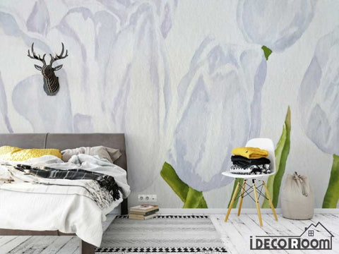 Image of Simple floral white Nordic wallpaper wall murals IDCWP-HL-000091
