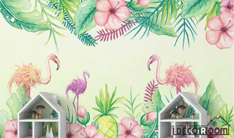 Image of medieval tropical flamingo wallpaper wall murals IDCWP-HL-000095