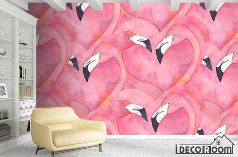 Image of Nordic watercolor flamingo wallpaper wall murals IDCWP-HL-000101