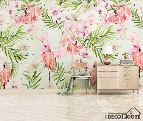Image of European tropical flamingo plant leaves wallpaper wall murals IDCWP-HL-000105