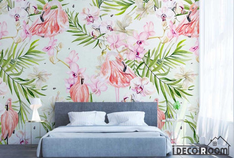 Image of European tropical flamingo plant leaves wallpaper wall murals IDCWP-HL-000105
