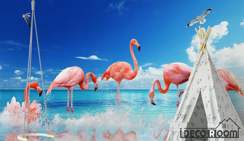 Image of Modern minimalist sea Flamingo wallpaper wall murals IDCWP-HL-000106