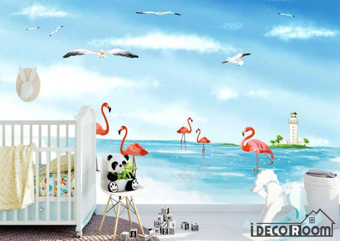 Image of Modern minimalist sea Flamingo wallpaper wall murals IDCWP-HL-000108