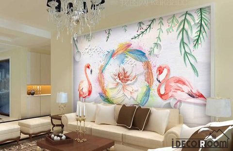 Image of Nordic Watercolor Flamingo Circle wallpaper wall murals IDCWP-HL-000111