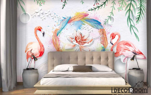 Image of Nordic Watercolor Flamingo Circle wallpaper wall murals IDCWP-HL-000111