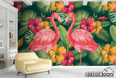 Image of Scandinavian tropical plant Flamingo wallpaper wall murals IDCWP-HL-000114
