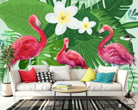 Image of Nordic plant Flamingo simple wallpaper wall murals IDCWP-HL-000115