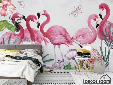 Image of Nordic modern flamingo leaves wallpaper wall murals IDCWP-HL-000116