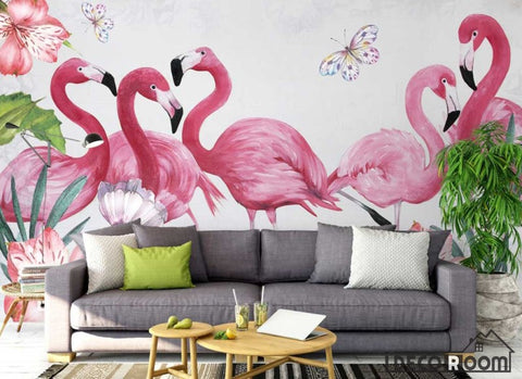 Image of Nordic modern flamingo leaves wallpaper wall murals IDCWP-HL-000116