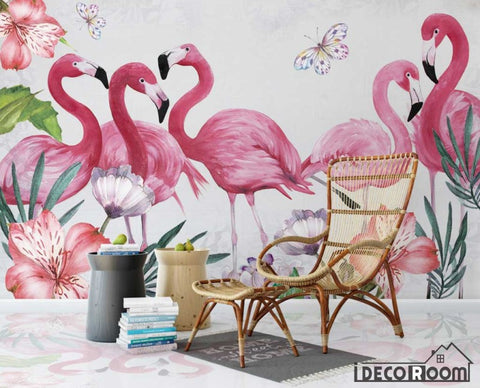 Image of Nordic modern flamingo leaves wallpaper wall murals IDCWP-HL-000116