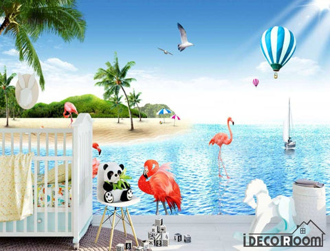 Image of Mediterranean Sea Coconut Flamingo wallpaper wall murals IDCWP-HL-000120
