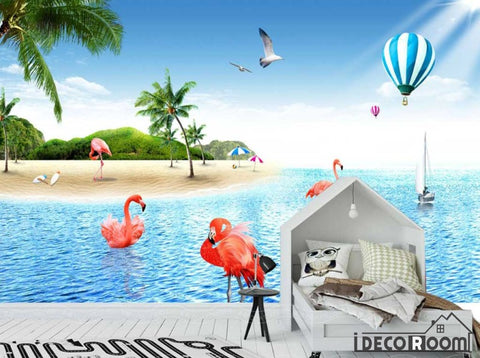 Image of Mediterranean Sea Coconut Flamingo wallpaper wall murals IDCWP-HL-000120