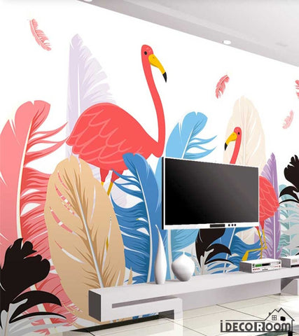 Image of Modern minimalist feather flamingo Nordic wallpaper wall murals IDCWP-HL-000124