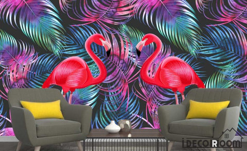Image of Scandinavian tropical plant Flamingo wallpaper wall murals IDCWP-HL-000129