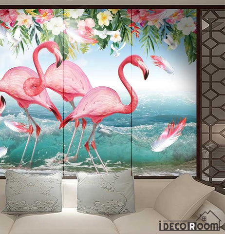 Image of Boutique flamingo beach flower sofa wallpaper wall murals IDCWP-HL-000132