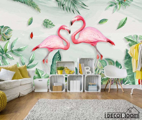 Image of Scandinavian plantain flamingo wallpaper wall murals IDCWP-HL-000134