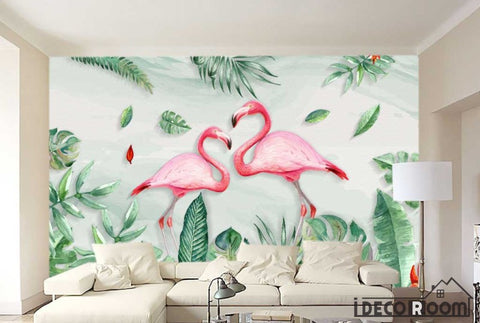 Image of Scandinavian plantain flamingo wallpaper wall murals IDCWP-HL-000134