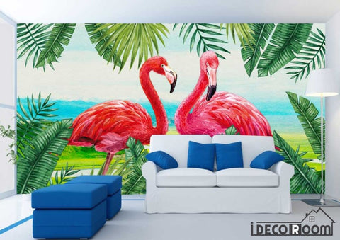 Image of Nordic style plant flamingo wallpaper wall murals IDCWP-HL-000135
