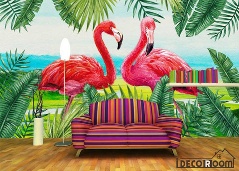Image of Nordic style plant flamingo wallpaper wall murals IDCWP-HL-000135
