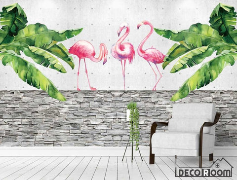 Image of Nordic style banana leaf flamingo wallpaper wall murals IDCWP-HL-000138