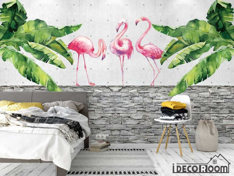 Image of Nordic style banana leaf flamingo wallpaper wall murals IDCWP-HL-000138