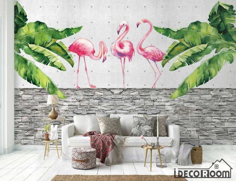 Image of Nordic style banana leaf flamingo wallpaper wall murals IDCWP-HL-000138