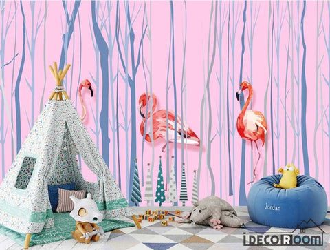 Image of minimalist abstract trunk flamingo wallpaper wall murals IDCWP-HL-000141