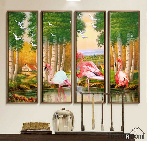 Image of Flamingo oil painting Nordic wallpaper wall murals IDCWP-HL-000142