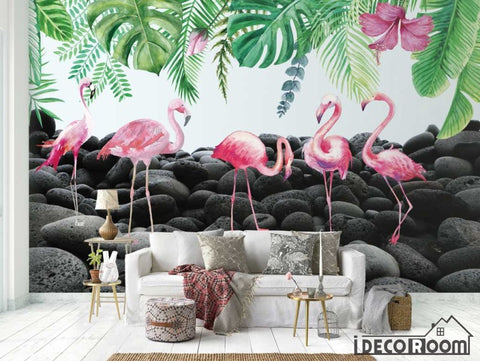 Image of Nordic wind tropical rainforest plant flamingo wallpaper wall murals IDCWP-HL-000143