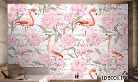 Image of Nordic Floral Flamingo wallpaper wall murals IDCWP-HL-000144