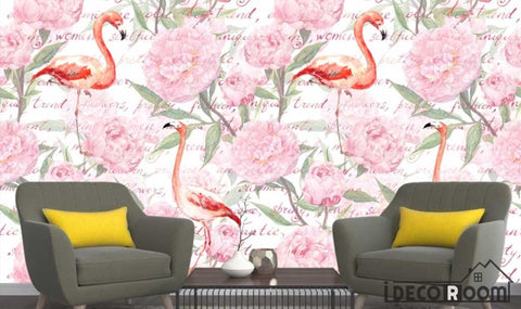 Image of Nordic Floral Flamingo wallpaper wall murals IDCWP-HL-000144