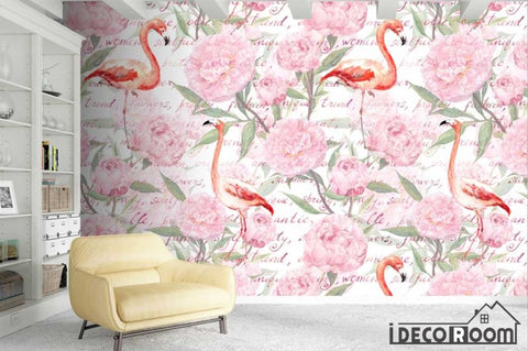 Image of Nordic Floral Flamingo  wallpaper wall murals IDCWP-HL-000144