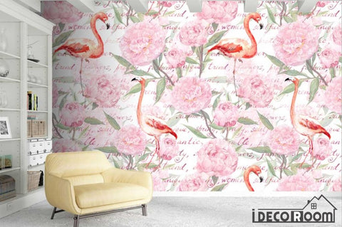 Image of Nordic Floral Flamingo wallpaper wall murals IDCWP-HL-000144