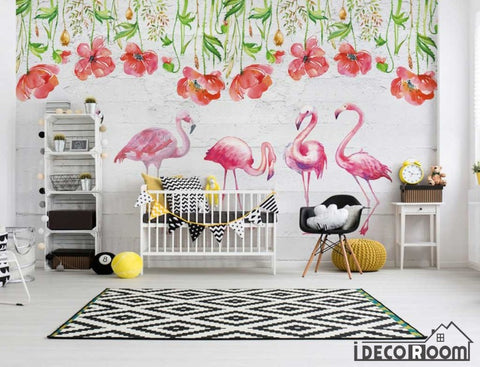 Image of Plant flower flamingo wallpaper wall murals IDCWP-HL-000145