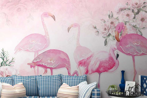 Image of Modern minimalist romantic rose flamingo wallpaper wall murals IDCWP-HL-000146