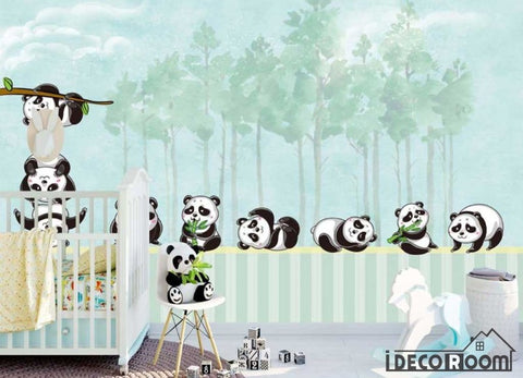 Image of Nordic cartoon panda forest wallpaper wall murals IDCWP-HL-000148