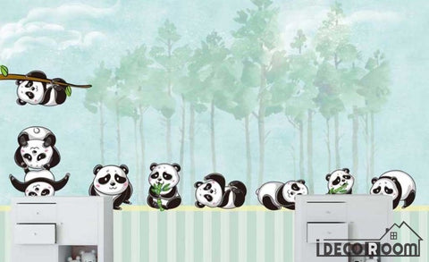 Image of Nordic cartoon panda forest wallpaper wall murals IDCWP-HL-000148