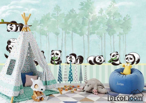 Image of Nordic cartoon panda forest wallpaper wall murals IDCWP-HL-000148