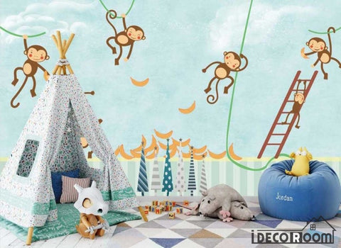 Image of Scandinavian cartoon monkey banana wallpaper wall murals IDCWP-HL-000149