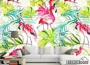 creative tropical rainforest plant flamingo wallpaper wall murals IDCWP-HL-000150