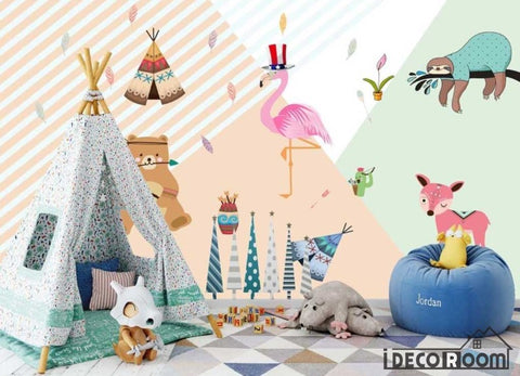 Image of Nordic minimalist cartoon cute animal feathers wallpaper wall murals IDCWP-HL-000151