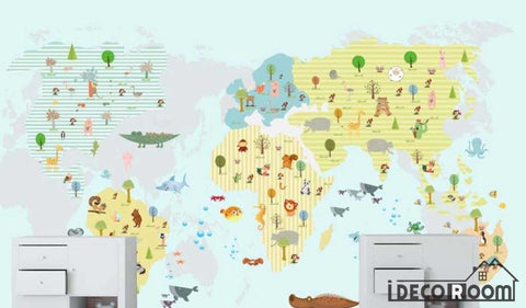 Image of cartoon animal map kindergarten park wallpaper wall murals IDCWP-HL-000152