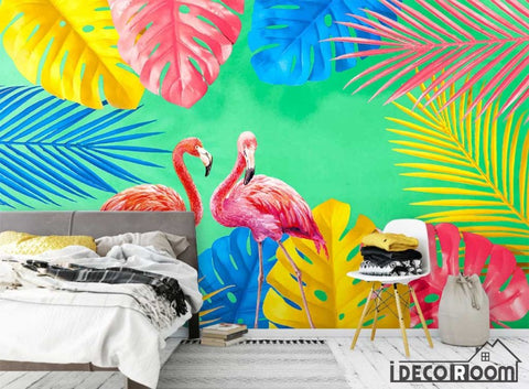 Image of Modern minimalistic color plant leaf flamingo wallpaper wall murals IDCWP-HL-000153