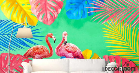 Image of Modern minimalistic color plant leaf flamingo wallpaper wall murals IDCWP-HL-000153