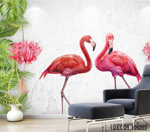 Image of Nordic wind plant green leaf flamingo wallpaper wall murals IDCWP-HL-000154